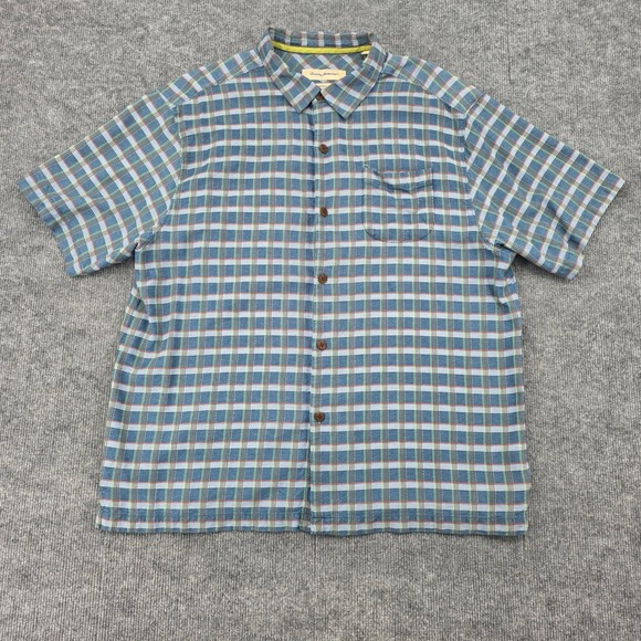 Tommy Bahama Other - Tommy Bahama Mens XL Blue Plaid 100% Silk Short Sleeve Button Down Shirt